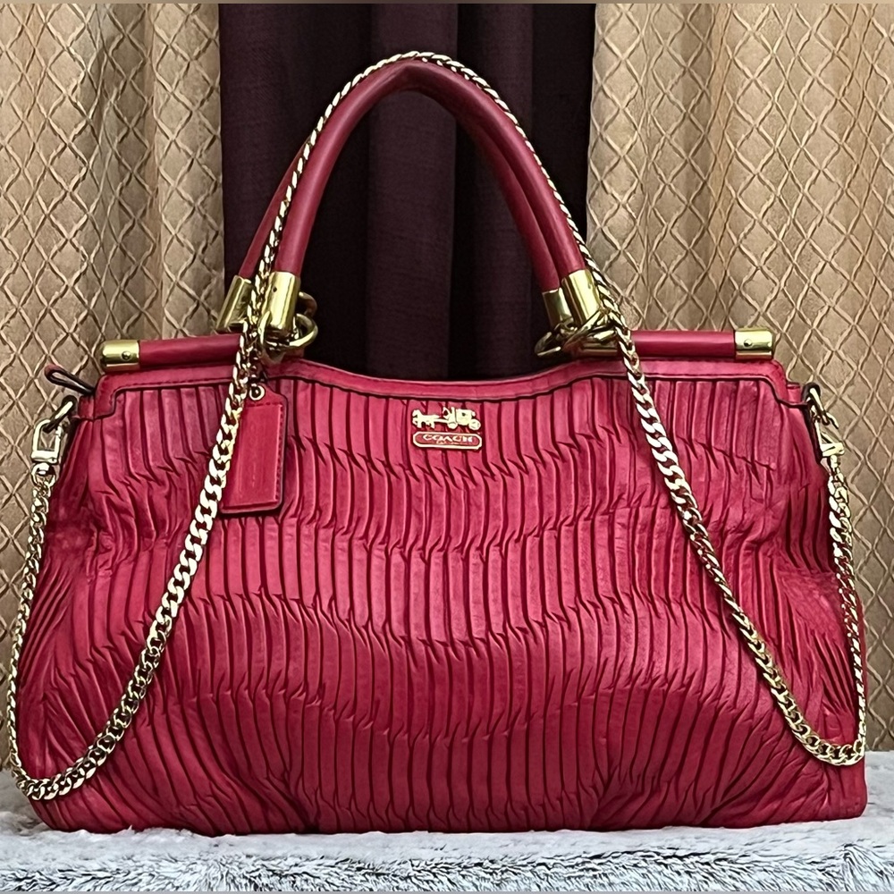 Coach Madison Carrie Gathered Italian Leather Red Satchel Bag Style 21281
